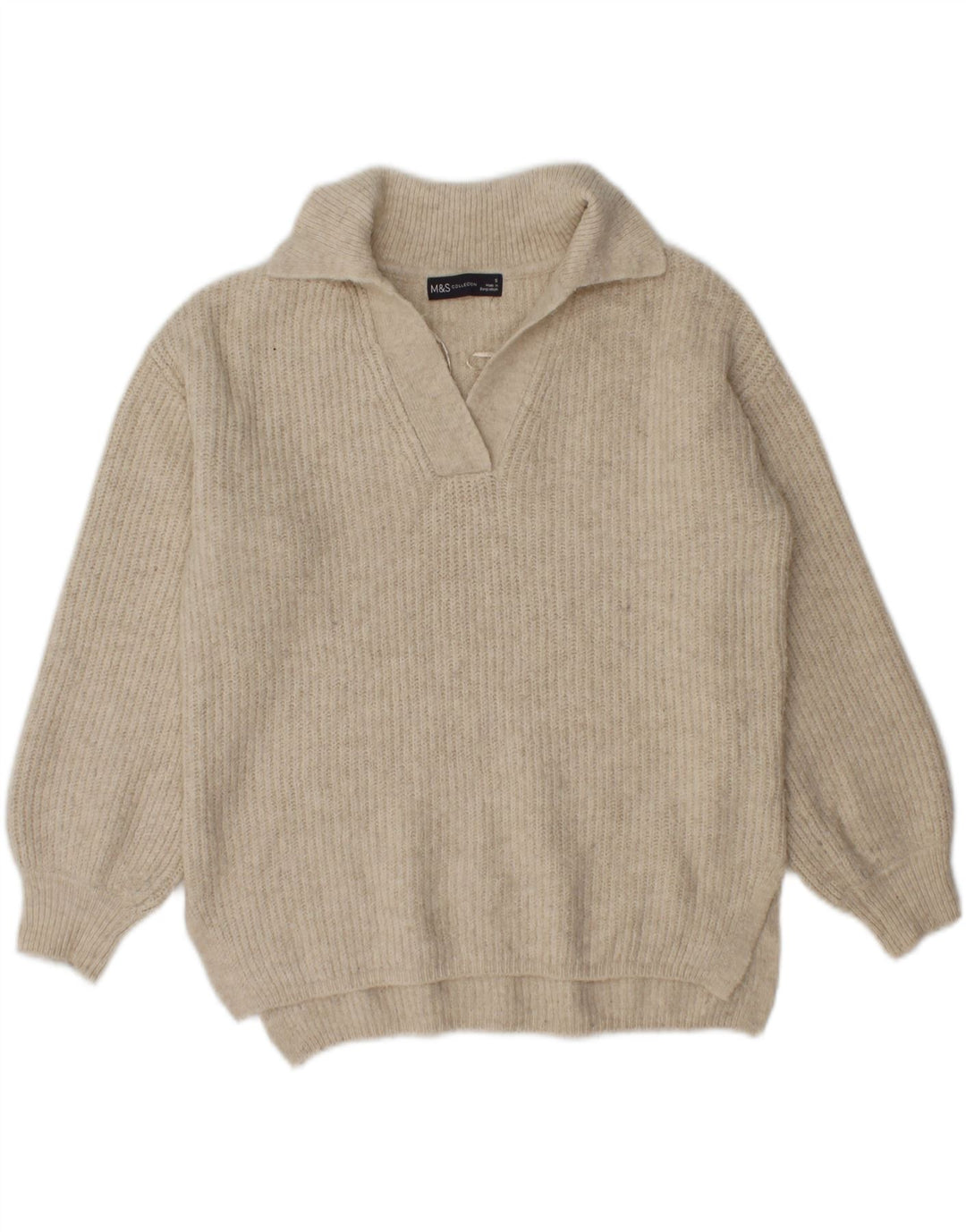 MARKS & SPENCER Womens Polo Neck Jumper Sweater UK 10 Small Beige Vintage Marks & Spencer and Second-Hand Marks & Spencer from Messina Hembry 