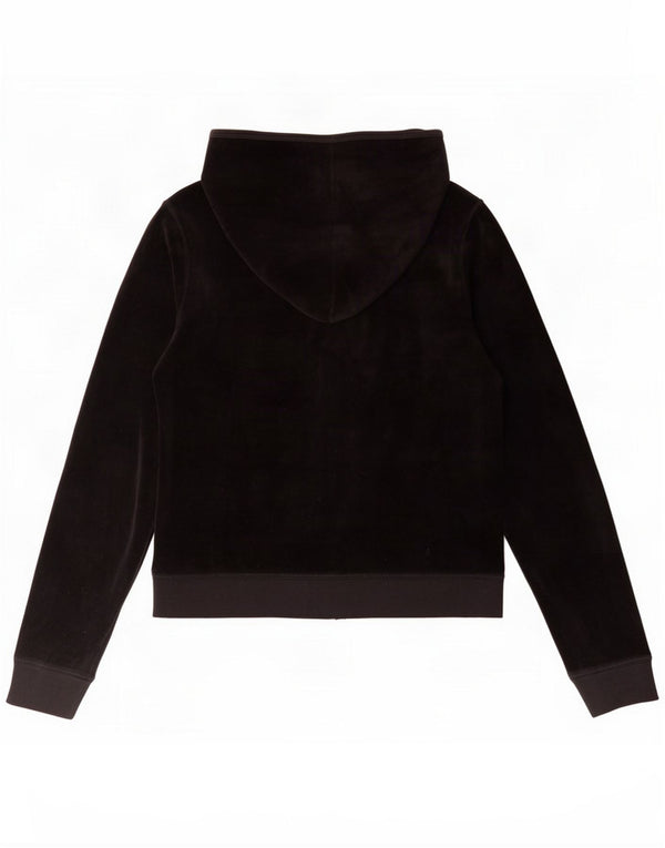 Juicy Couture Dame Velvet Zip Hoodie Sweater UK 14 Large Black Cotton