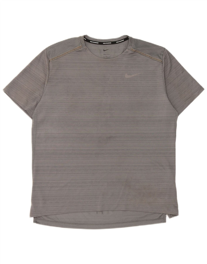 Nike Herre Dri Fit T-shirt Top Stor grå nålestribet polyester