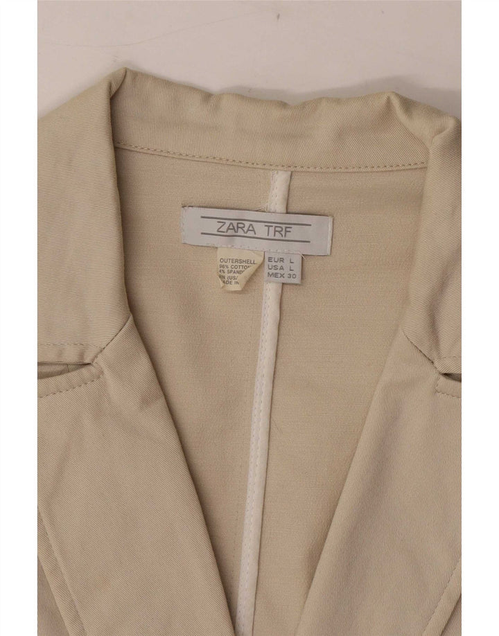 Zara Dame 2 Button Blazer Jacket UK 14 Stor Beige Bomuld
