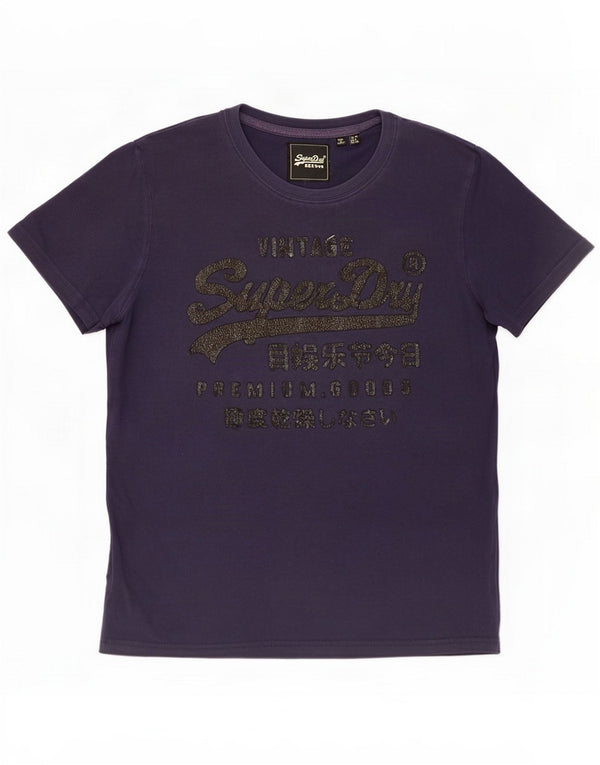 Superdry Womens Graphic T-Shirt Top UK 10 Small Navy Blue Cotton