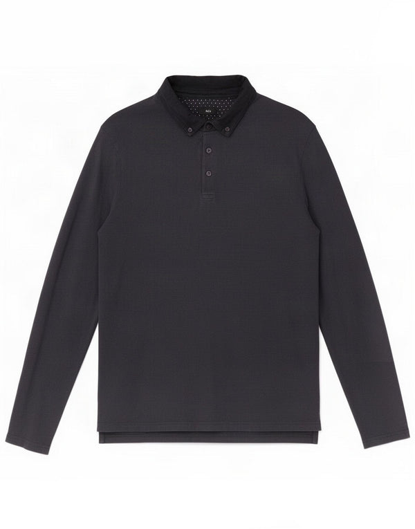 M&Co Langærmet poloshirt til mænd Medium Navy Blue Cotton