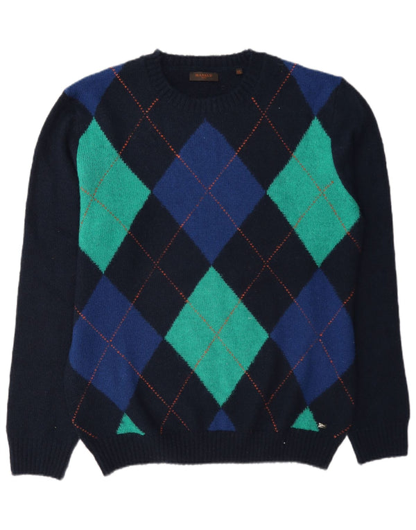 Markup Herre Crew Neck Jumper Sweater XL Navy Blue Argyle/Diamond Acryl