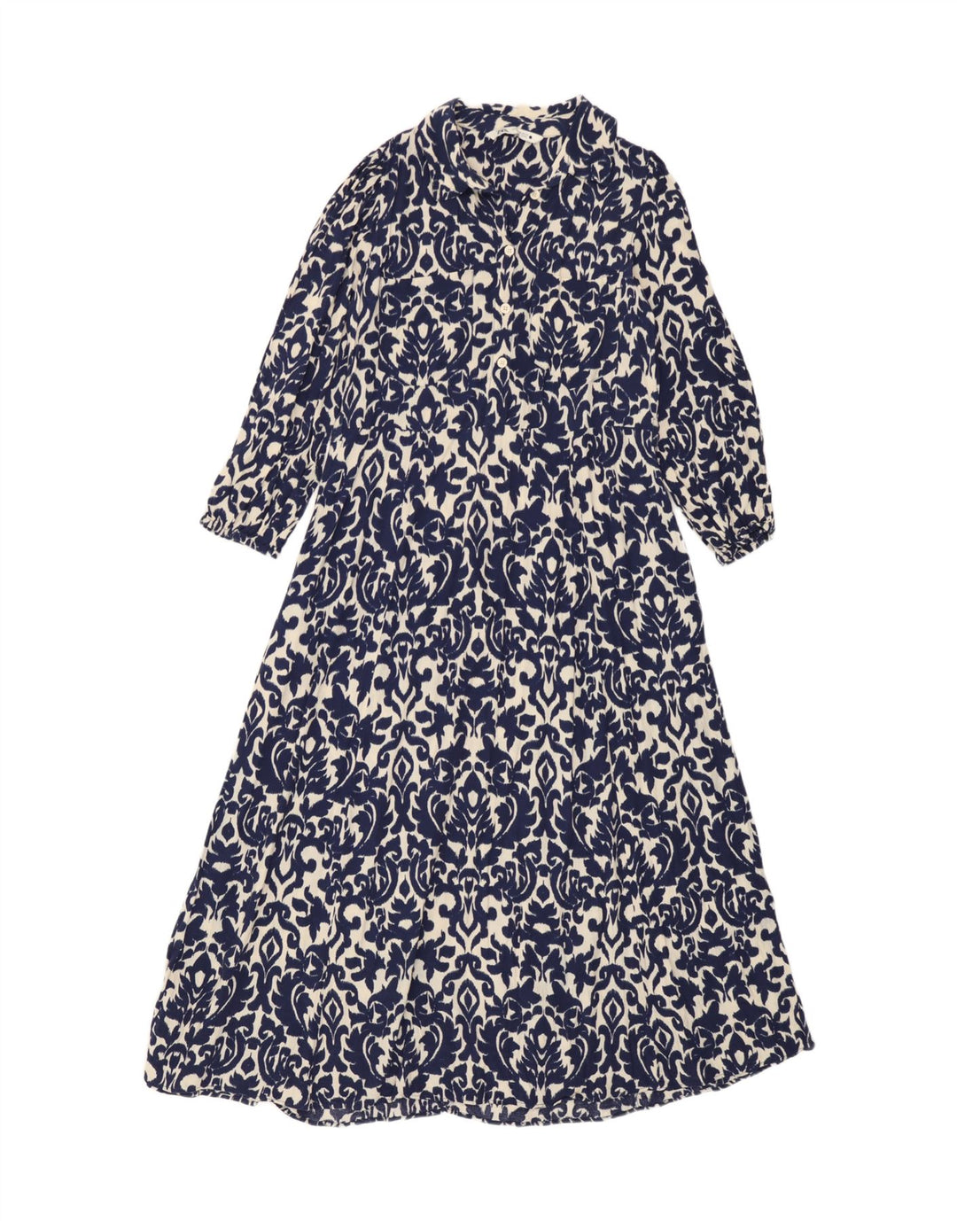 Zara Dame Maxi Dress UK 12 Medium Blue Ikat Viscose