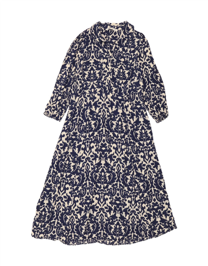 Zara Dame Maxi Dress UK 12 Medium Blue Ikat Viscose