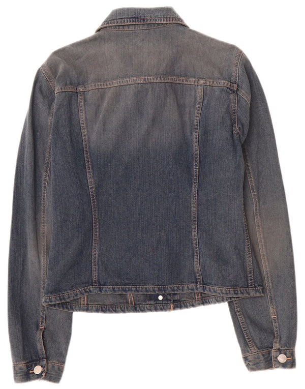 Benetton Dame Crop Denim Jacket UK 14 Medium Blue Bomuld