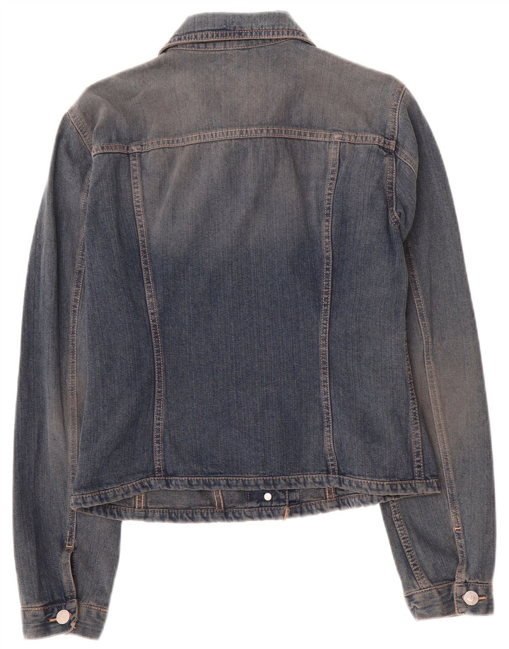 Benetton Dame Crop Denim Jacket UK 14 Medium Blue Bomuld