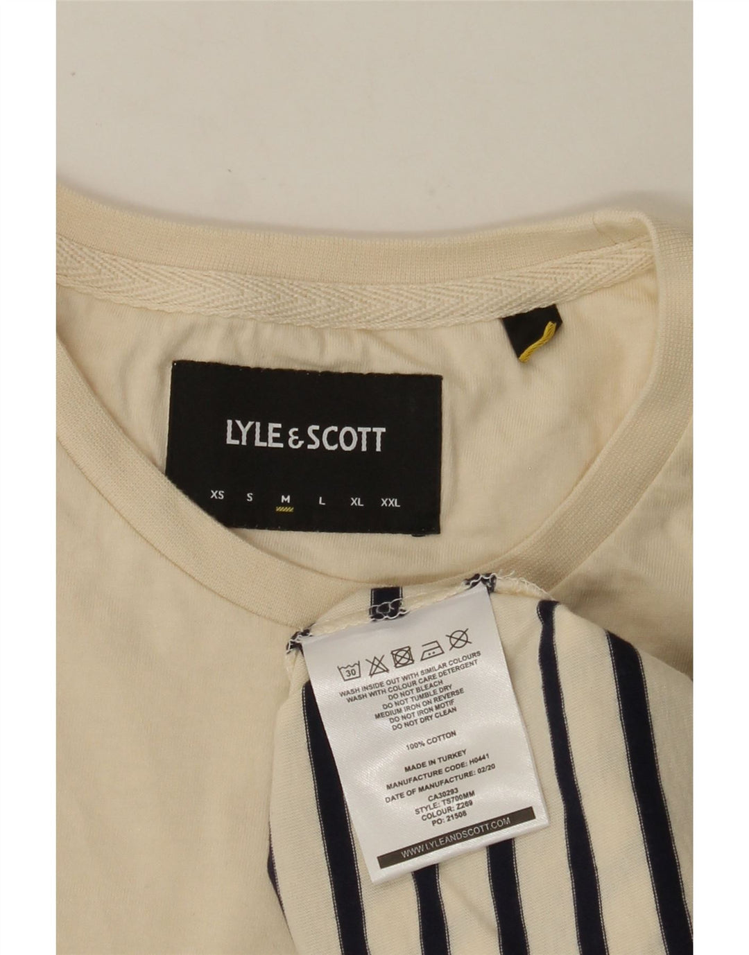 LYLE & SCOTT Herre T-shirt Top Medium Beige Stribet Bomuld