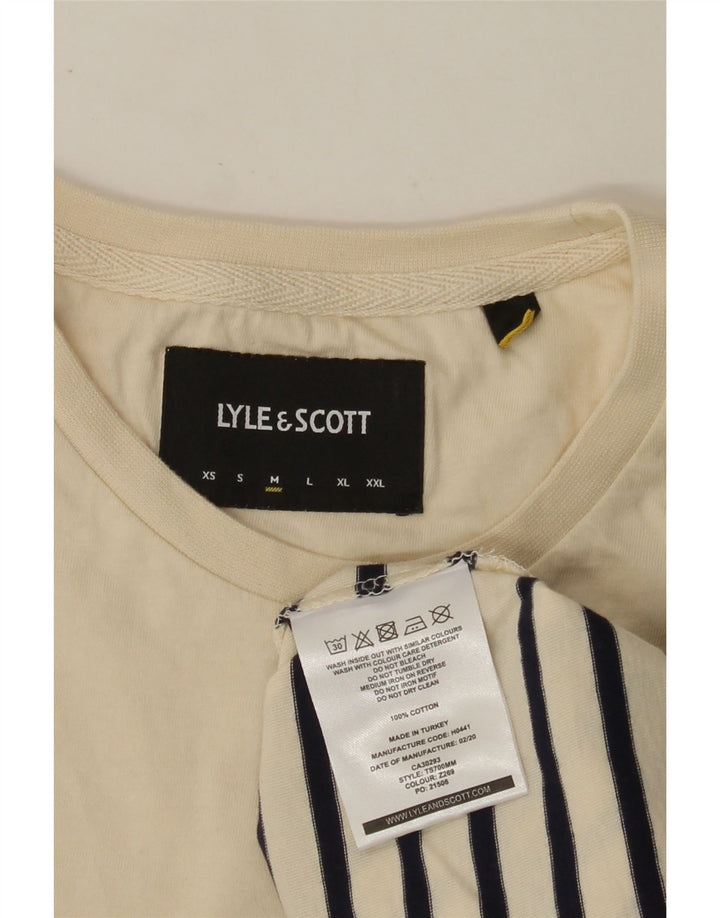 LYLE & SCOTT Herre T-shirt Top Medium Beige Stribet Bomuld