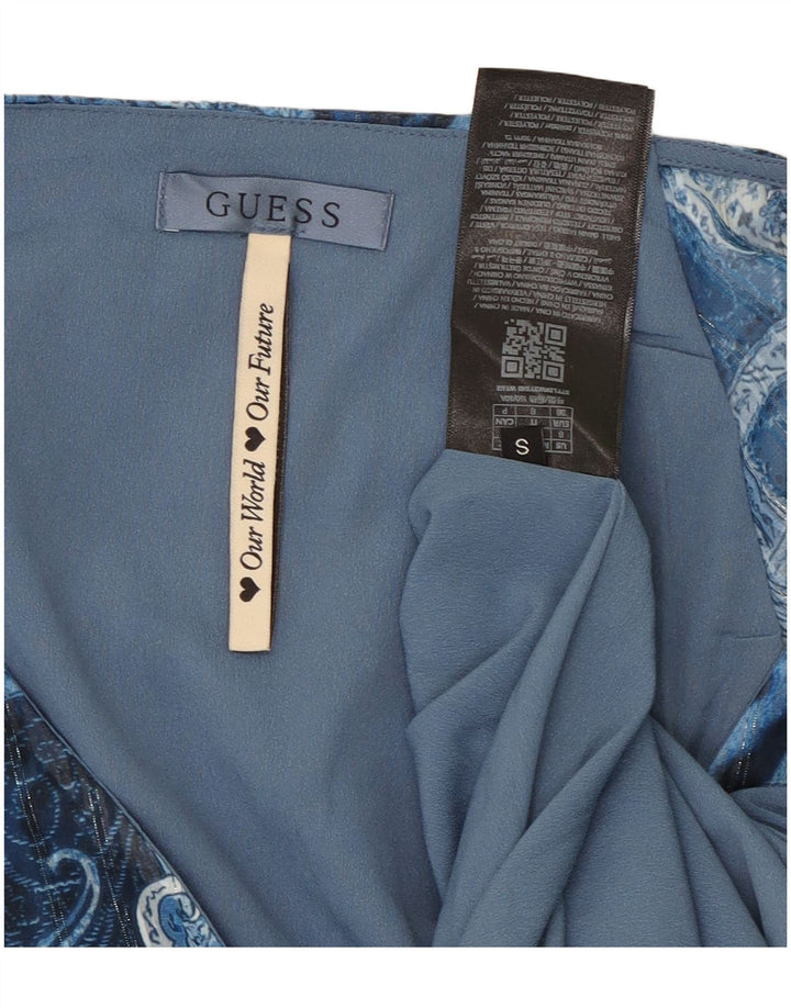 GUESS kvinders asymmetrisk slå-om-kjole UK 10 Small Blue Paisley Polyester