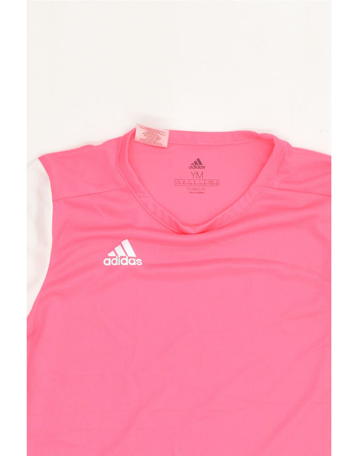 ADIDAS Girls T-Shirt Top 11-12 Years Pink Colourblock Polyester | Vintage Adidas | Thrift | Second-Hand Adidas | Used Clothing | Messina Hembry 
