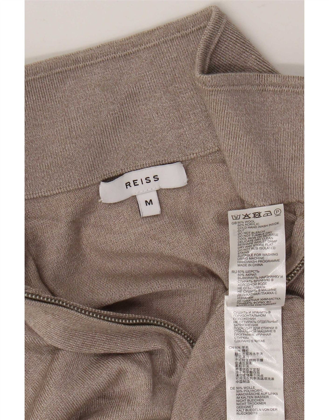 Reiss sweater med lynlås til mænd Medium Beige Uld