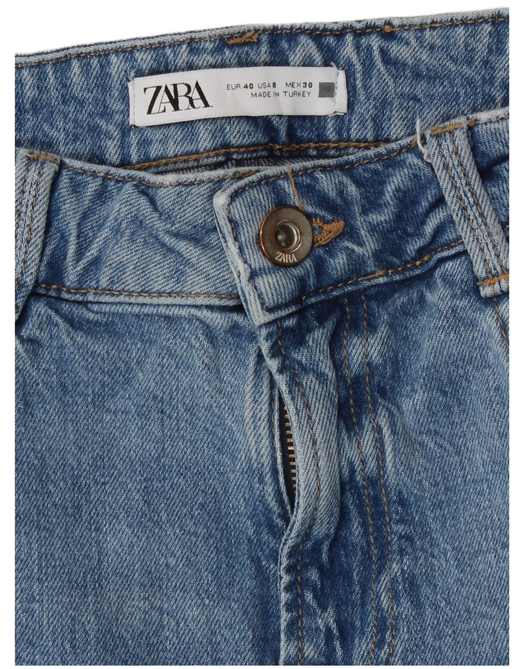 Zara Dame Højtaljede Straight Jeans EU 40 Medium W30 L27 Blå