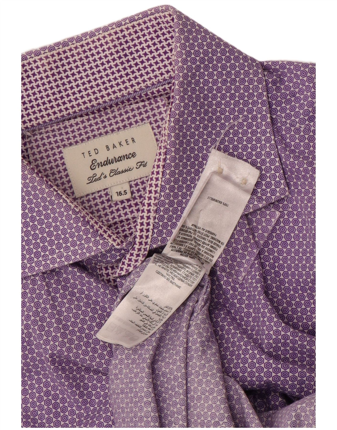 TED BAKER Mens Classic Fit Formal Shirt Size 16 Large Purple Geometric