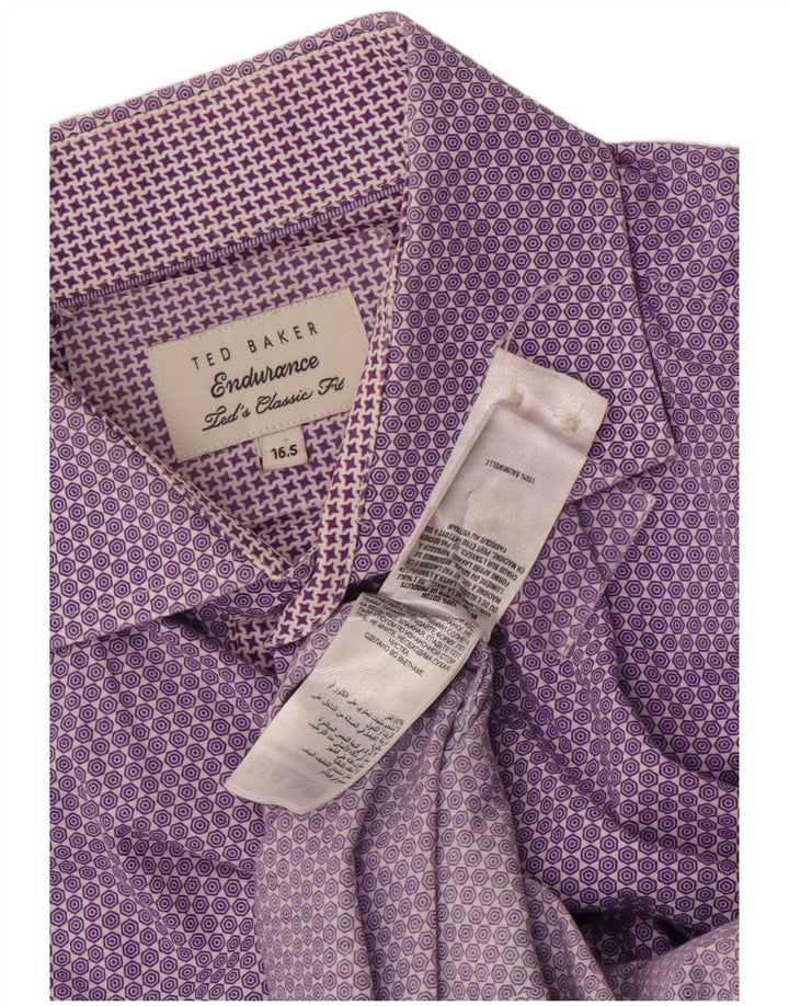 TED BAKER Mens Classic Fit Formal Shirt Size 16 Large Purple Geometric