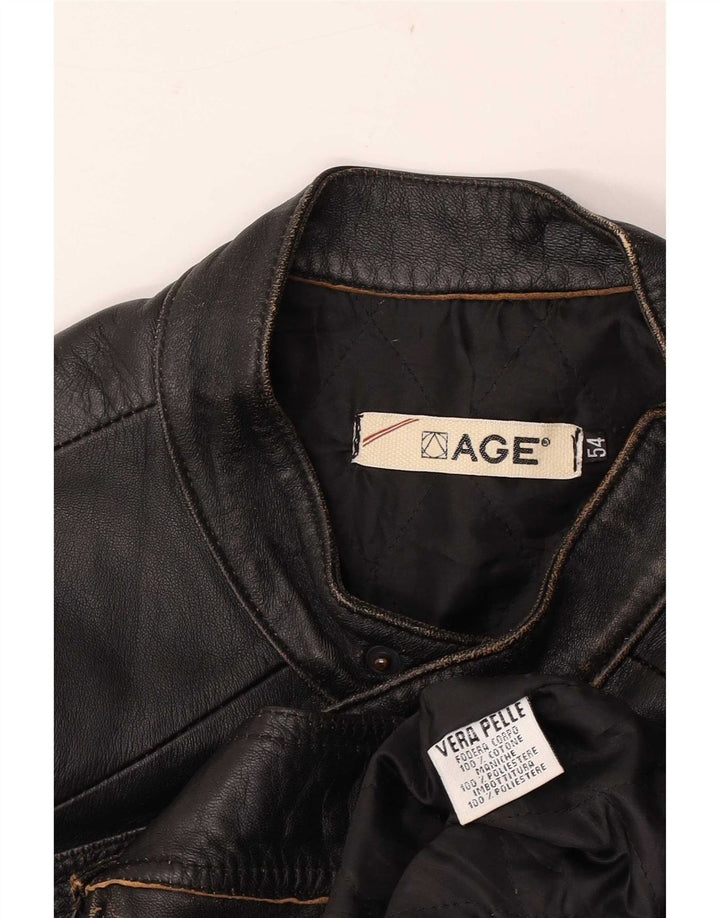 Vintage Herre Biker Læderjakke IT 54 2XL Sort Læder