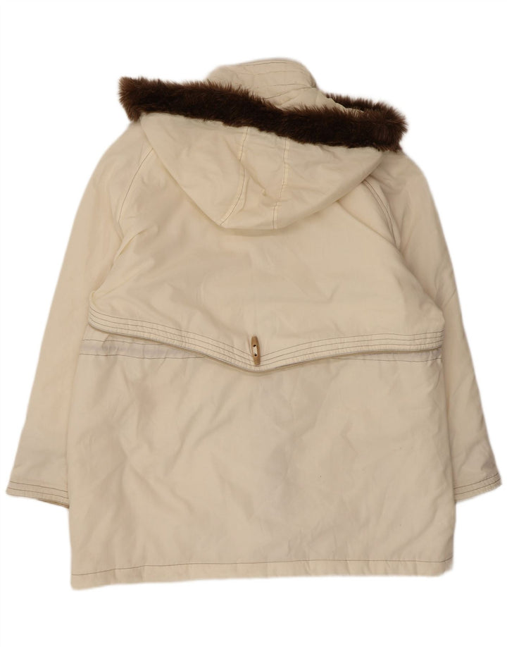 MAJESTIC Dame Hooded Duffle Coat UK 20 2XL Off White Floral