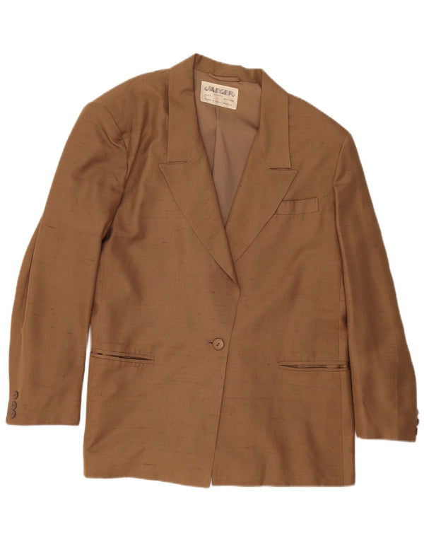 Jaeger Dame 1 Knap Blazer Jacket UK 16 Large Beige Flecked Silke