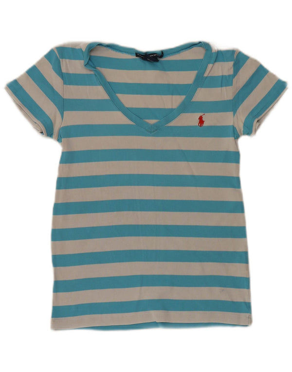 Ralph Lauren Womens T-Shirt Top UK 12 Medium Blue Striped Cotton