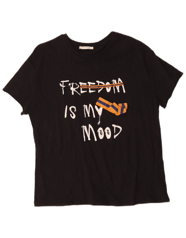 Zara Womens Trafaluc Graphic T-Shirt Top Medium Black