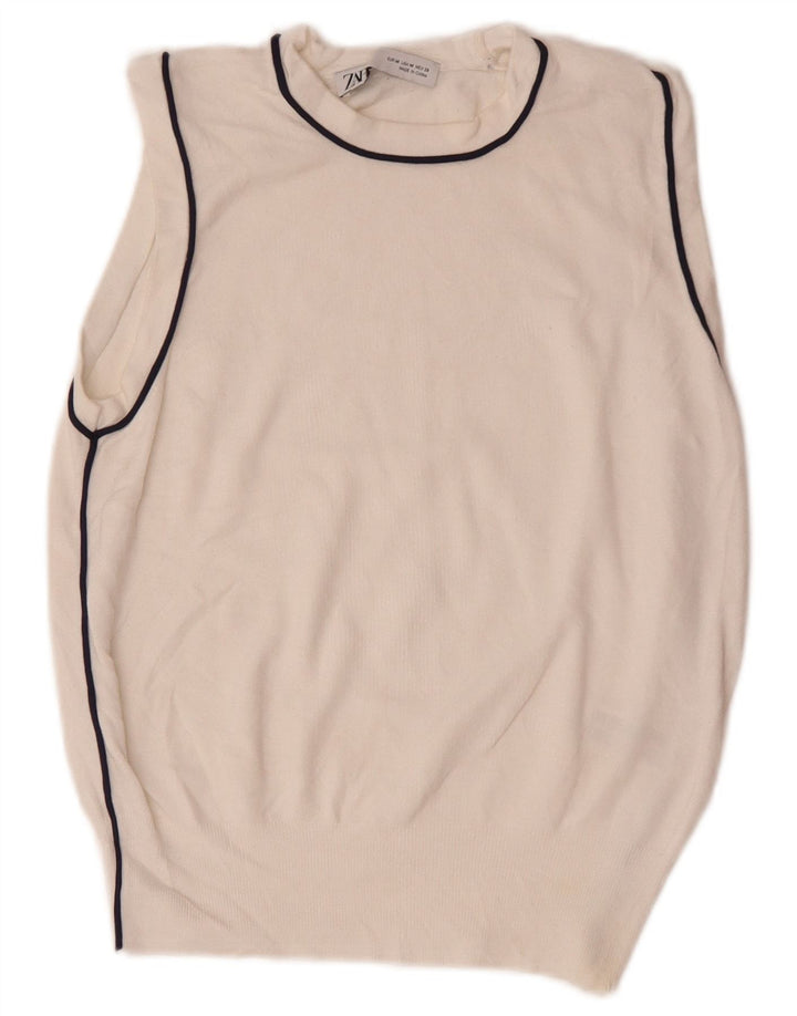 Zara Dame Vest Tank Top UK 12 Medium White Viscose