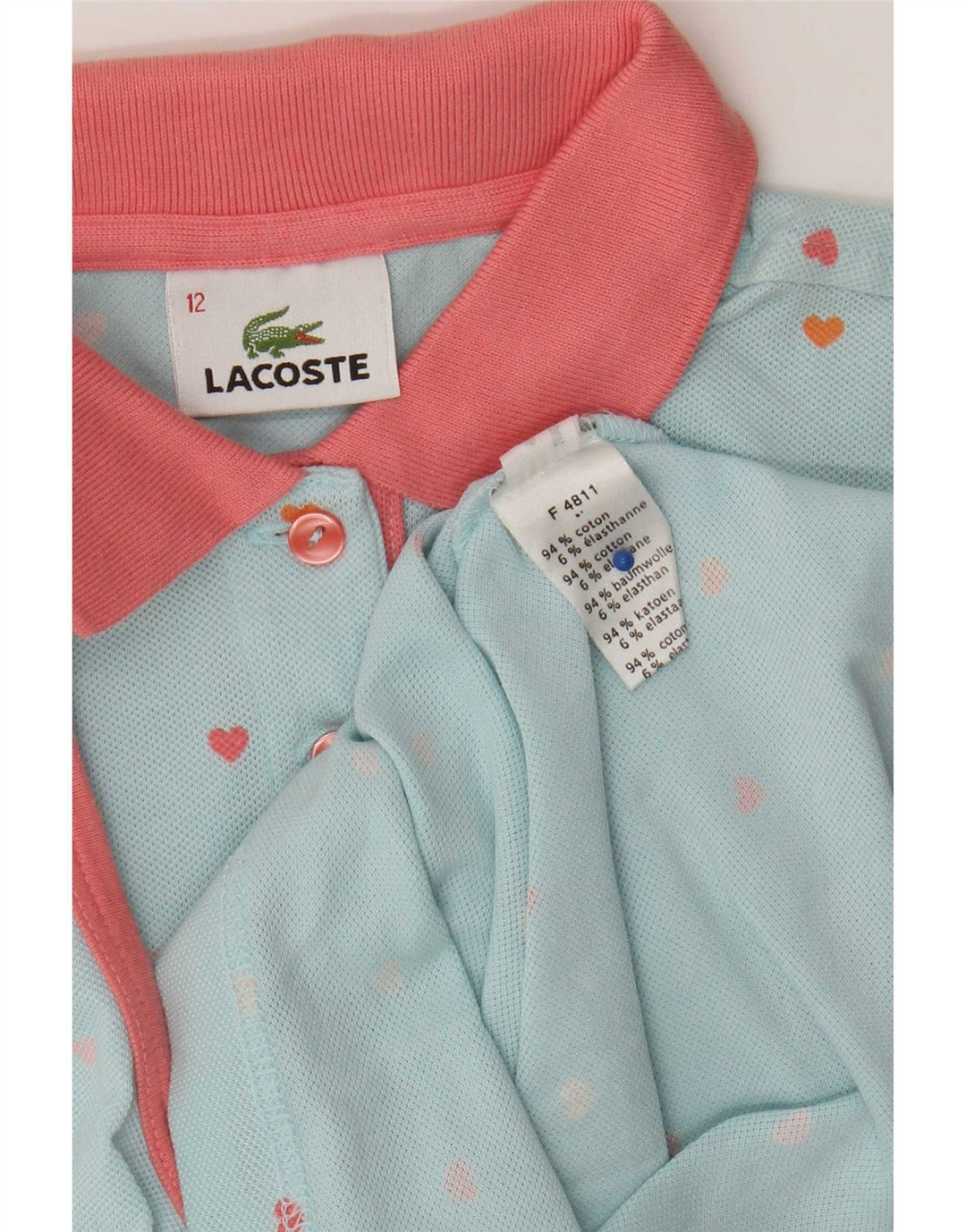 Lacoste piger abstrakt mønster poloshirt 11-12 år blå farveblok