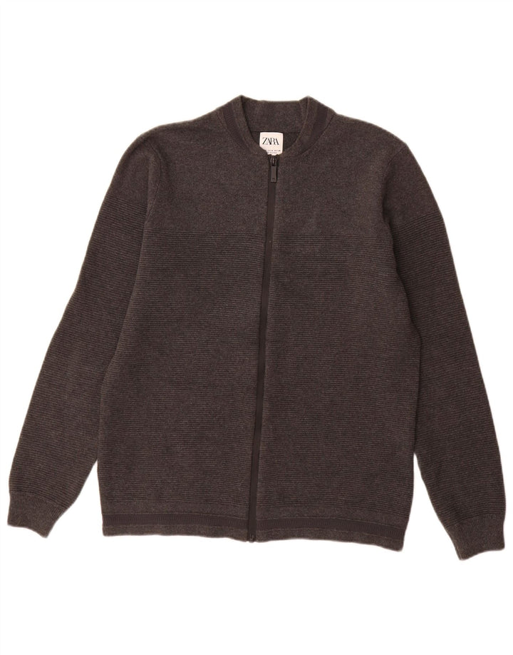 Zara Herre cardigan sweater med fuld lynlås mellemgrå bomuld