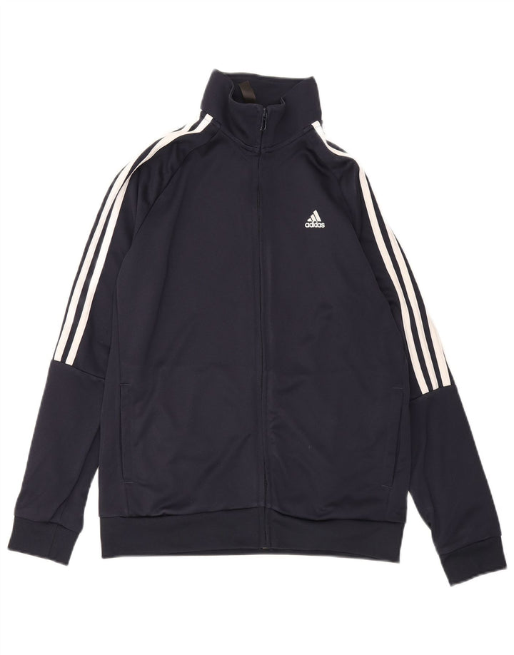 ADIDAS Boys Tracksuit Top Jacket 13-14 Years Navy Blue Polyester Sports