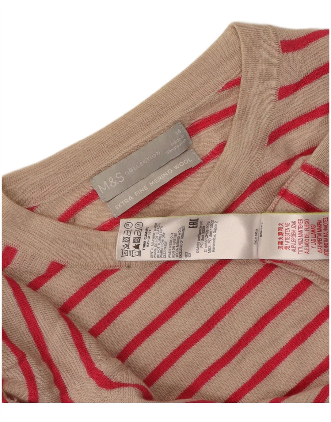 Marks & Spencer Dame sweater med rund hals DK 14 Medium Beige Stribet