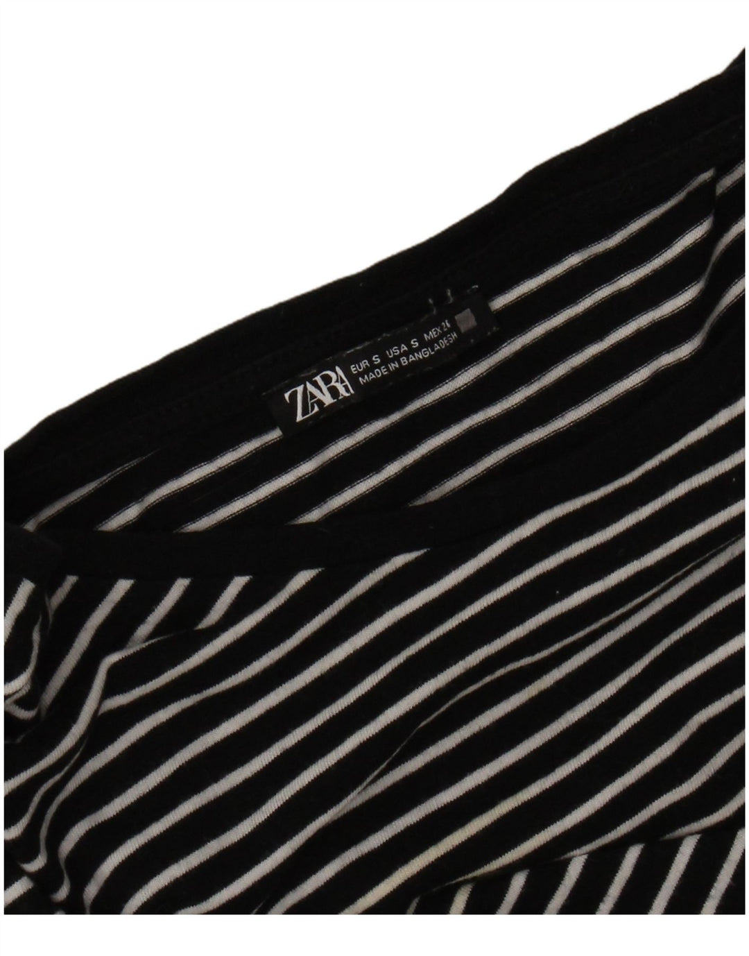 Zara Dame T-Shirt Top UK 10 Lille Sort Stribet