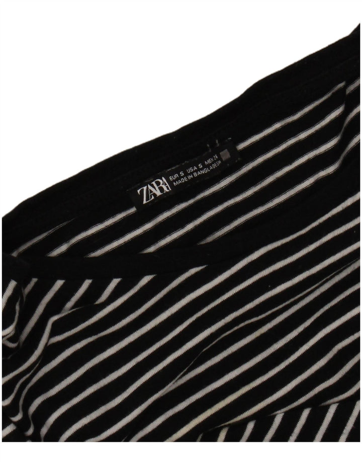 Zara Dame T-Shirt Top UK 10 Lille Sort Stribet