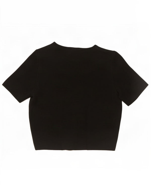 Zara Womens Crop Kortærmet Cardigan Top UK 14 Medium Black Viscose
