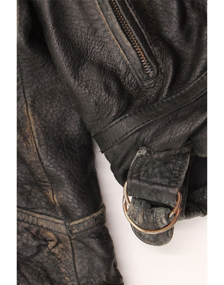 Clout Herre Læder Biker Jacket UK 42 XL Sort Læder
