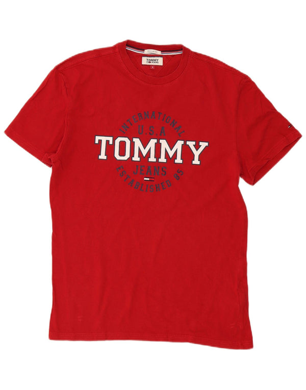 Tommy Hilfiger Herre Regular Fit Grafisk T-Shirt Top Lille Rød Bomuld