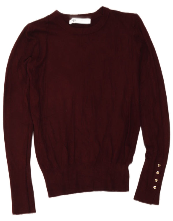 Zara Dame Boat Neck Jumper Sweater UK 8 Small Burgundy Viscose