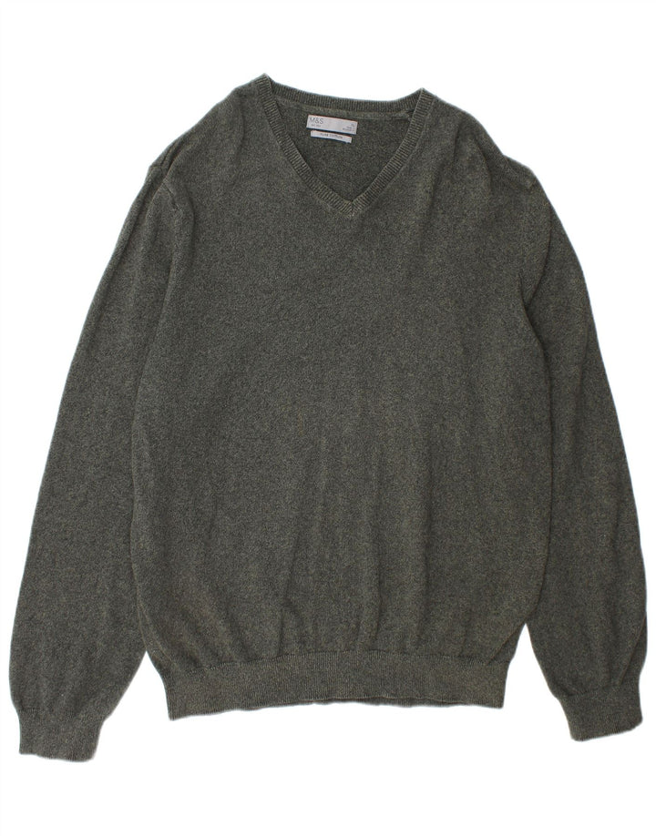 Marks & Spencer Herre V-hals sweater XL Grøn Bomuld