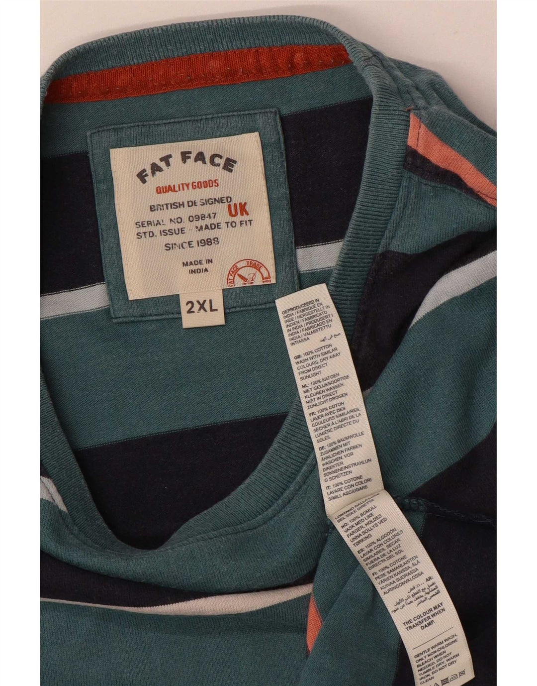 Fat Face Herre T-Shirt Top 2XL Blå Stribet Bomuld
