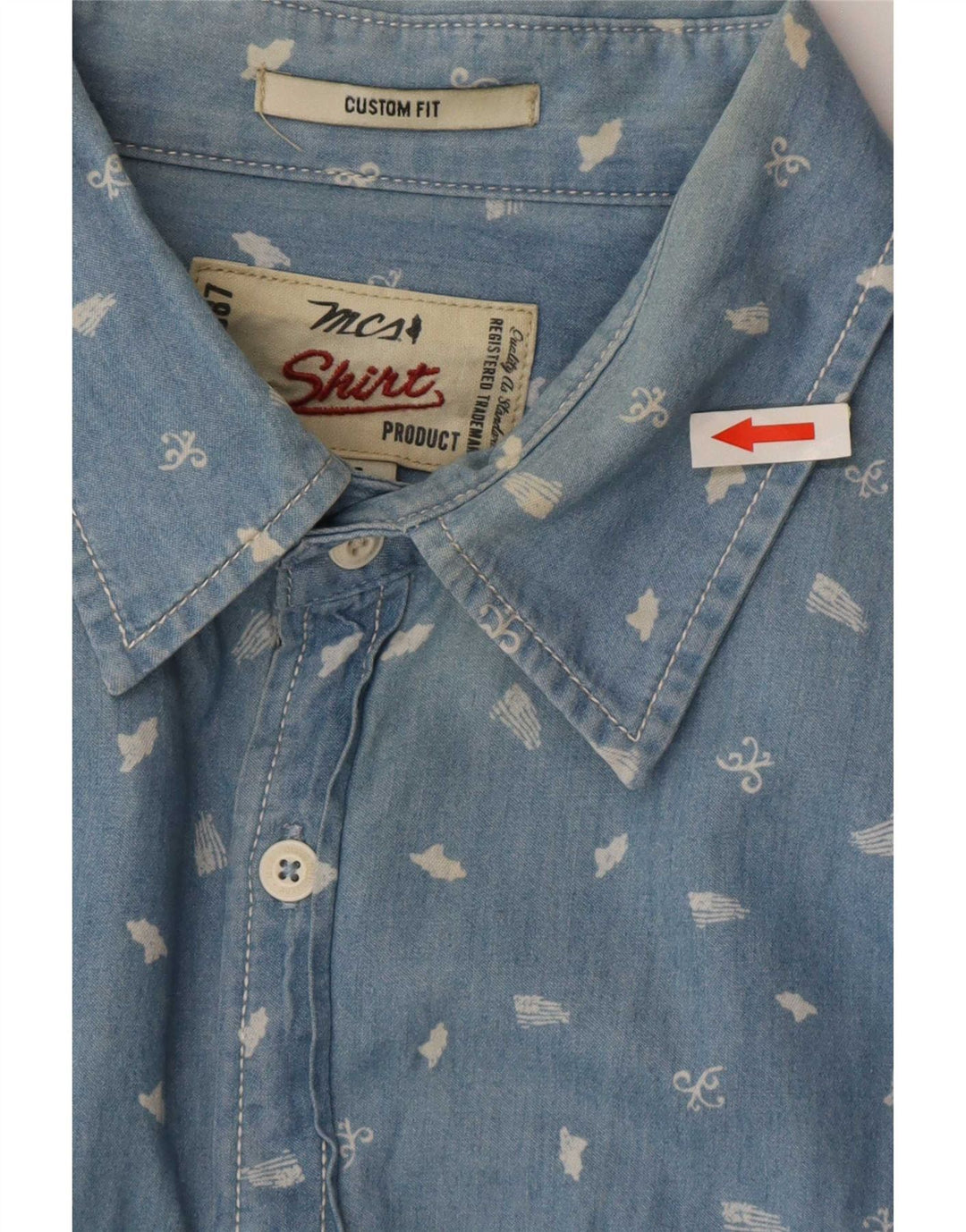 Marlboro Classics Herre Custom Fit Denim Shirt XL Blå Flecked Bomuld