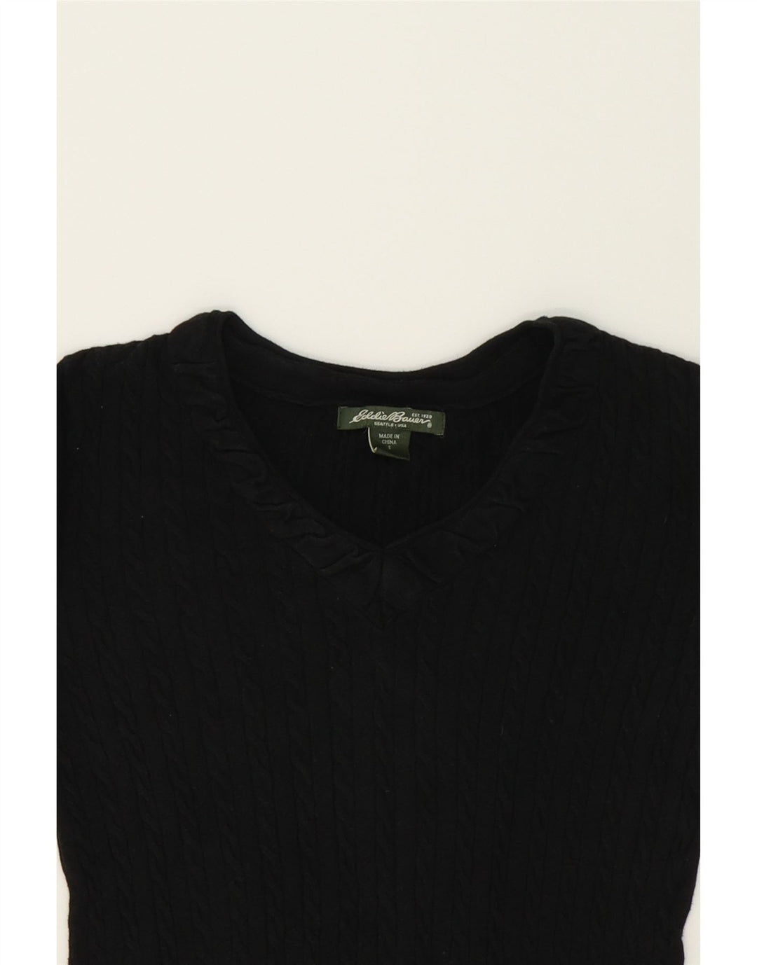 EDDIE BAUER Womens V-Neck Jumper Sweater UK 10 Small Black Cotton Vintage Eddie Bauer and Second-Hand Eddie Bauer from Messina Hembry 
