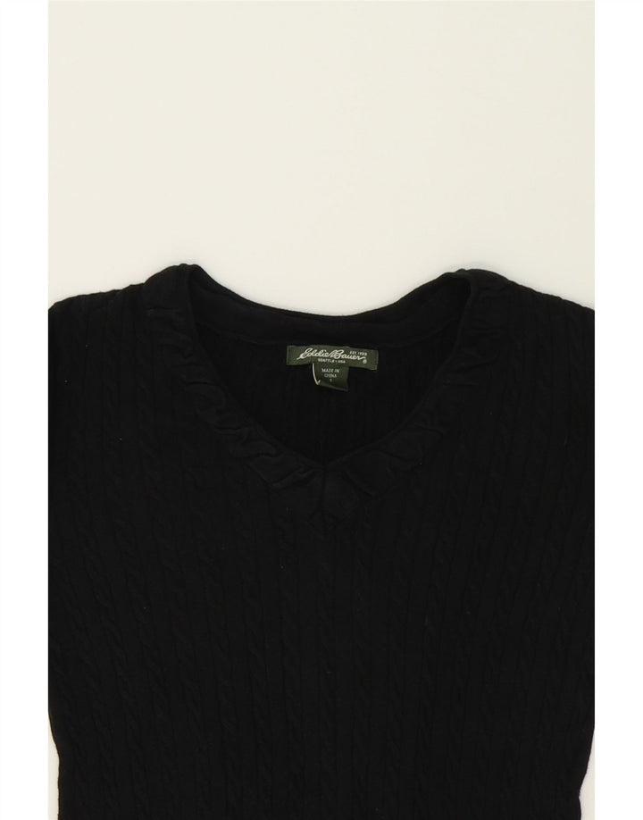 EDDIE BAUER Womens V-Neck Jumper Sweater UK 10 Small Black Cotton Vintage Eddie Bauer and Second-Hand Eddie Bauer from Messina Hembry 