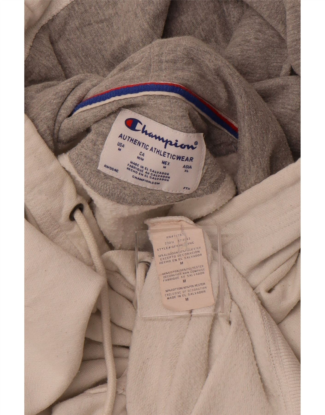 CHAMPION Mens Graphic Hoodie Jumper Medium Off White Cotton