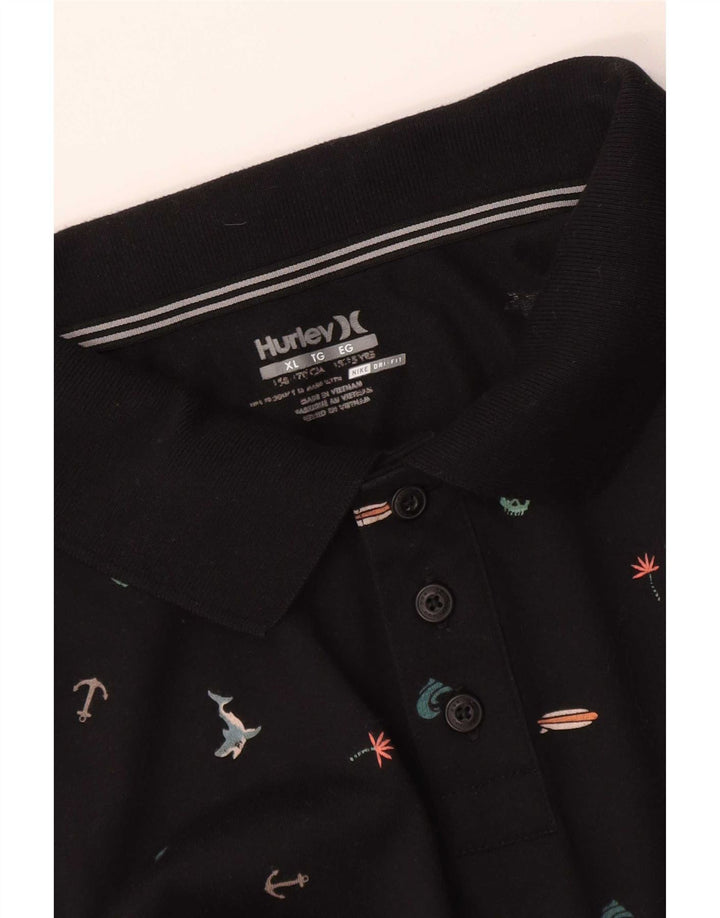 Hurley Boys Dri Fit abstrakt mønster poloshirt 13-14 år XL Sort