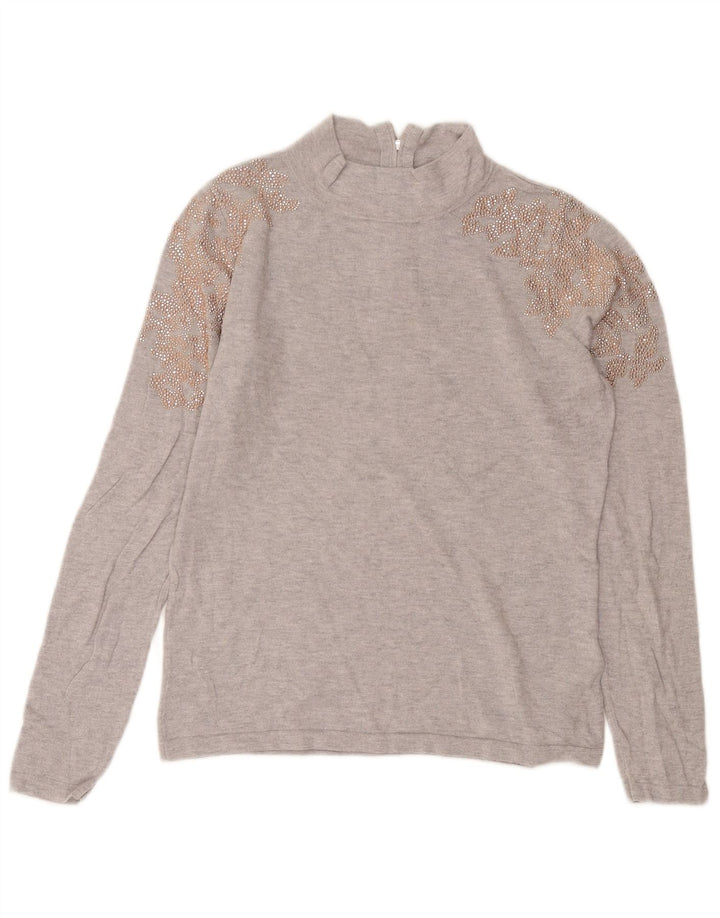 Coast Dame Turtle Neck Jumper Sweater UK 12 Medium Grey Floral Polyamid
