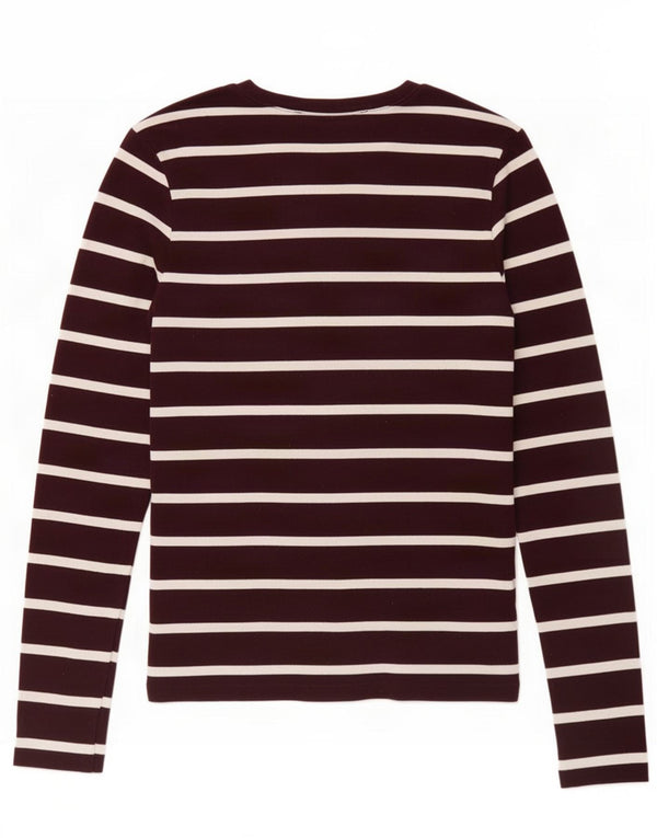 Ralph Lauren Dame Top Langærmet UK 12 Medium Bourgogne stribet bomuld