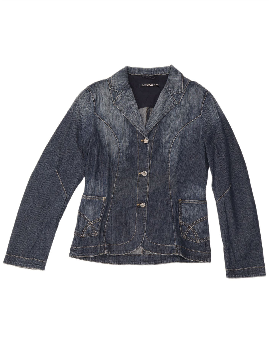 Gas Dame 3 Knaps Denim Blazer Jacket UK 14 Stor Blå Bomuld