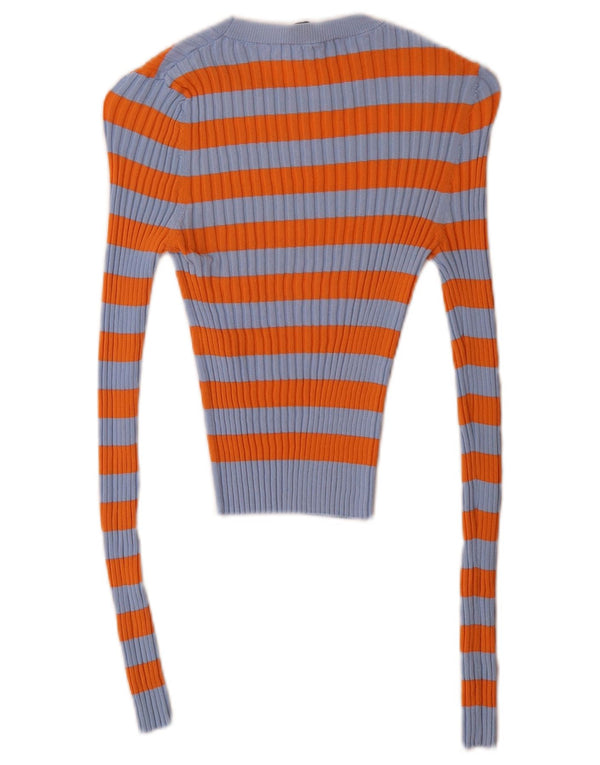 Zara Womens Crop Boat Neck Jumper Sweater UK 10 Small Orange Striped