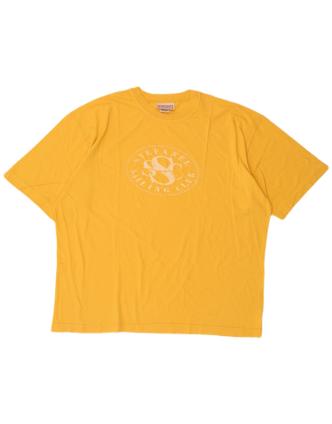 Stefanel Herre Grafisk T-Shirt Top XL Gul Bomuld