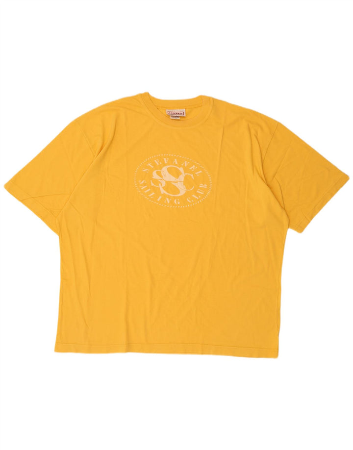 Stefanel Herre Grafisk T-Shirt Top XL Gul Bomuld