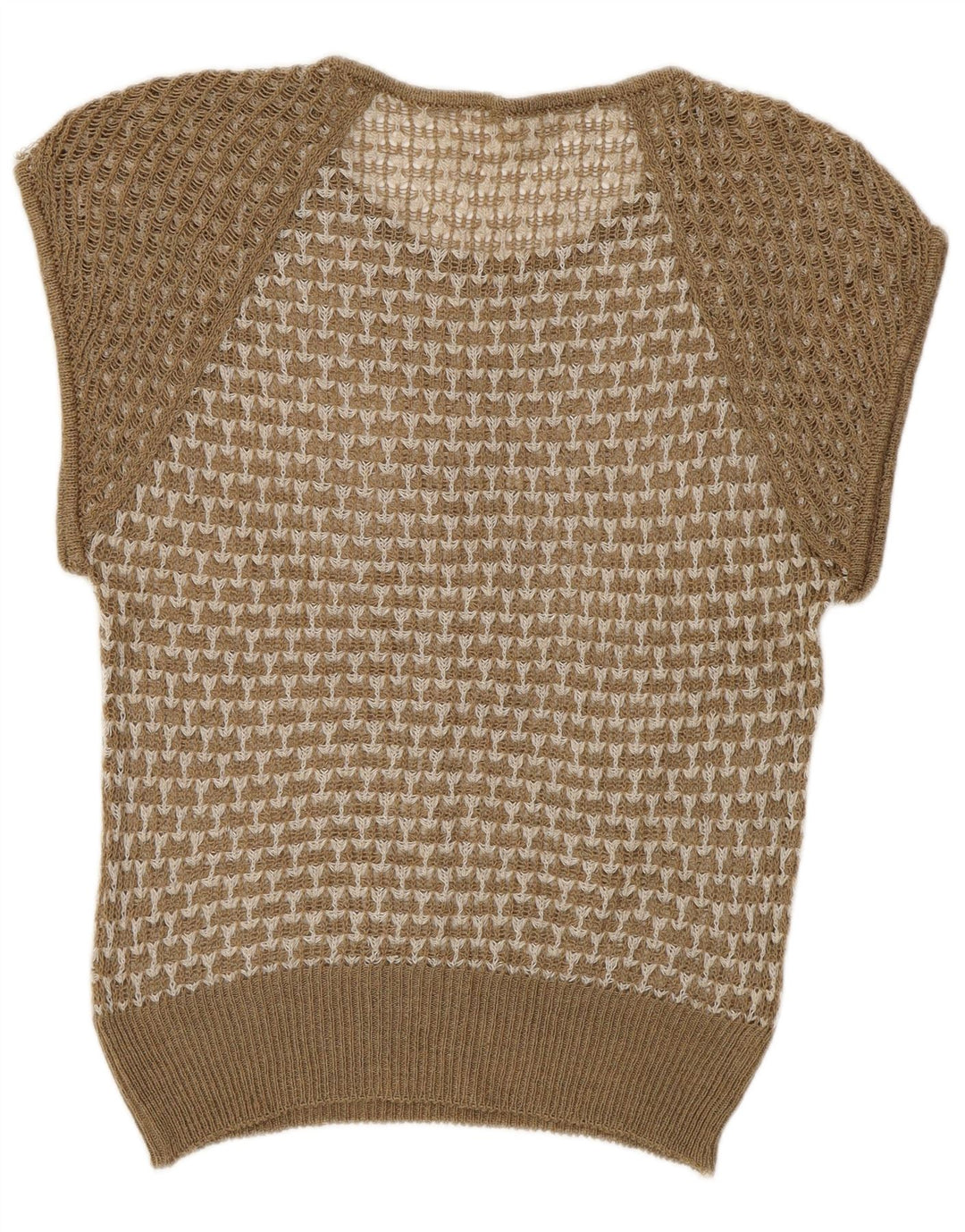 VINTAGE Womens See Through Vest Tank Top UK 12 Medium Beige Geometric