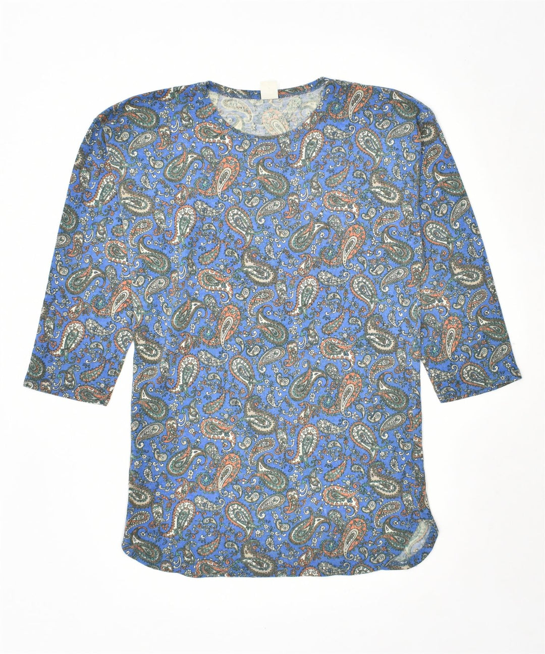 LINE EXCLUSIVE Womens 3/4 Sleeve Blouse Top UK 12 Medium Blue Paisley Vintage Line Exclusive and Second-Hand Line Exclusive from Messina Hembry 